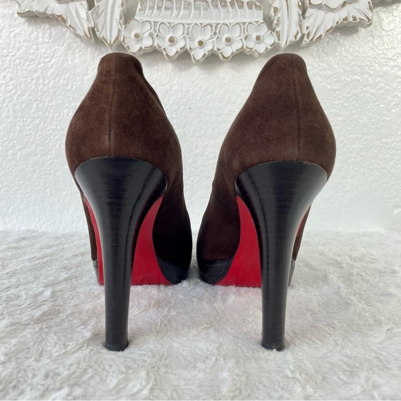 {Christian Louboutin} Bruges Brown Suede Platform Pumps, Size 37 - Picture 6 of 8